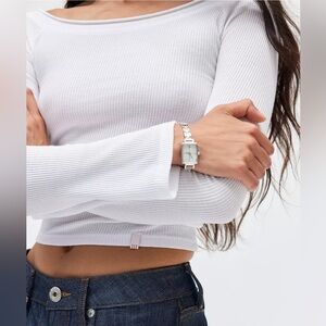 Urban Outfitters BDG Stella Boatneck Waffle Knit Tee - White